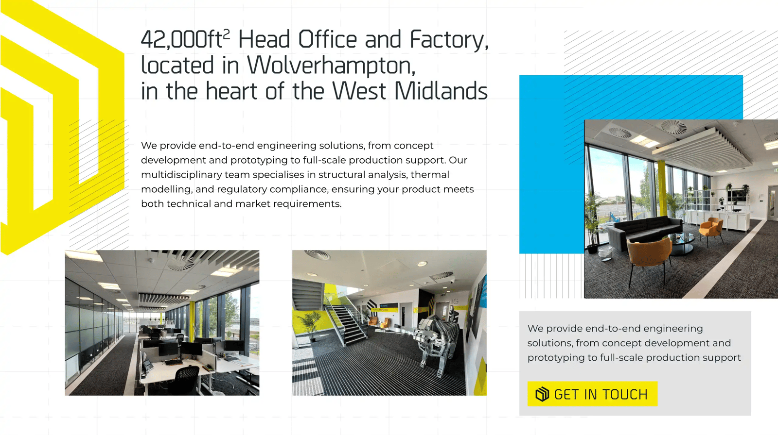 Drywall Steel Sections website showcasing offices, reception areas and factory facilities